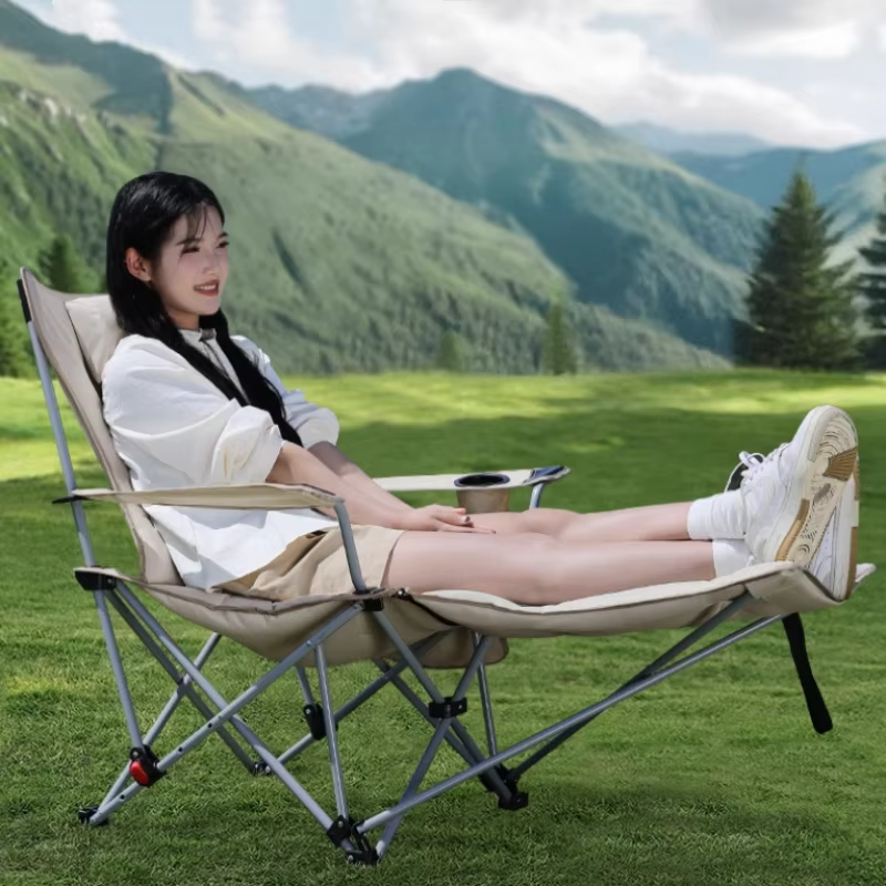 Outdoor Furniture Lounge Chair - Folding Recliner Portable Camping Chair with