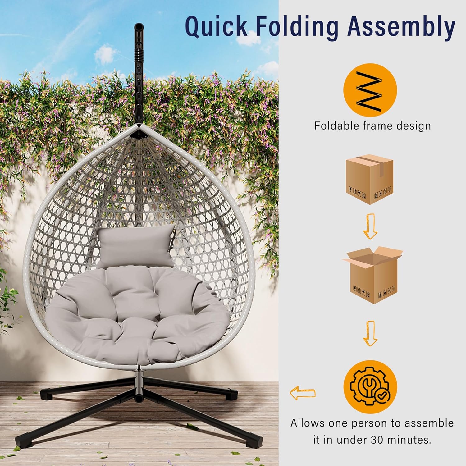 Foldable HDPE Rattan Hanging E - Outdoor Furniture Egg Chair ulasan dan harga