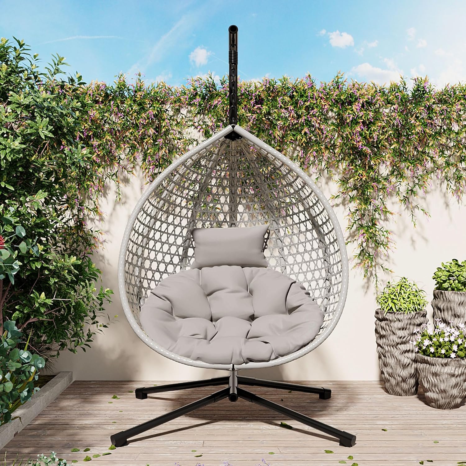 Foldable HDPE Rattan Hanging E - Outdoor Furniture Egg Chair ulasan dan harga