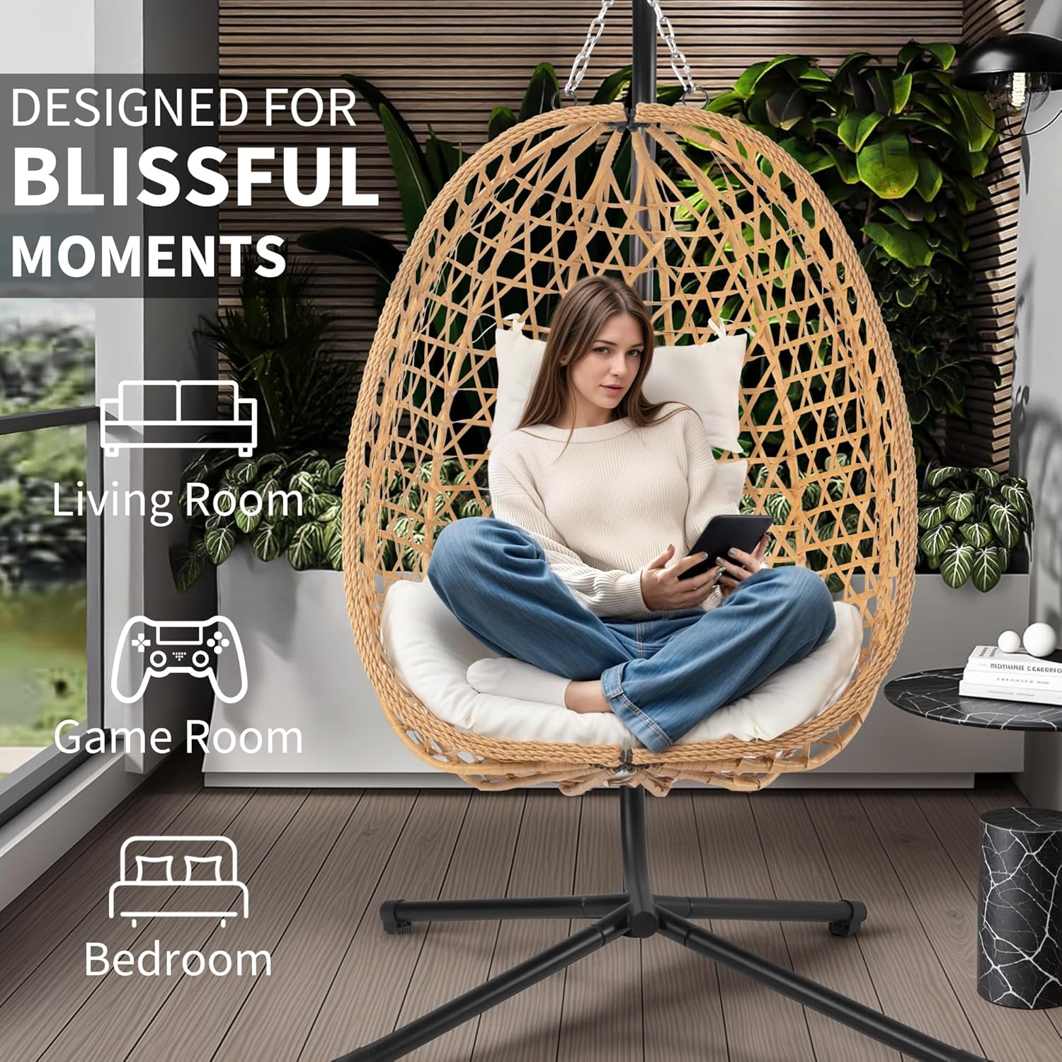 ！@Dwoo Garden Rattan Swing Han - Outdoor Furniture Egg Chair ulasan dan harga