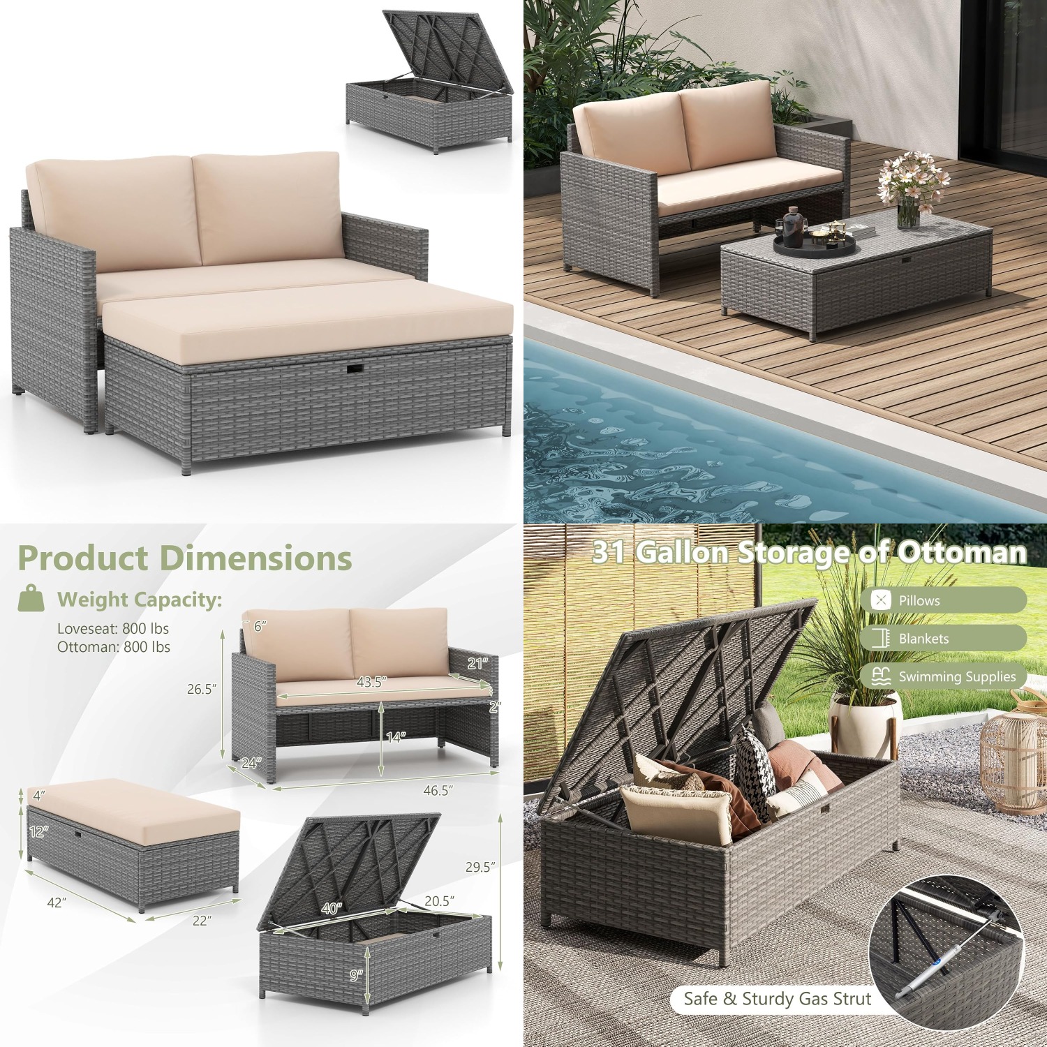 Wicker Patio Daybed Loveseat O - Outdoor Furniture For Pool ulasan dan harga
