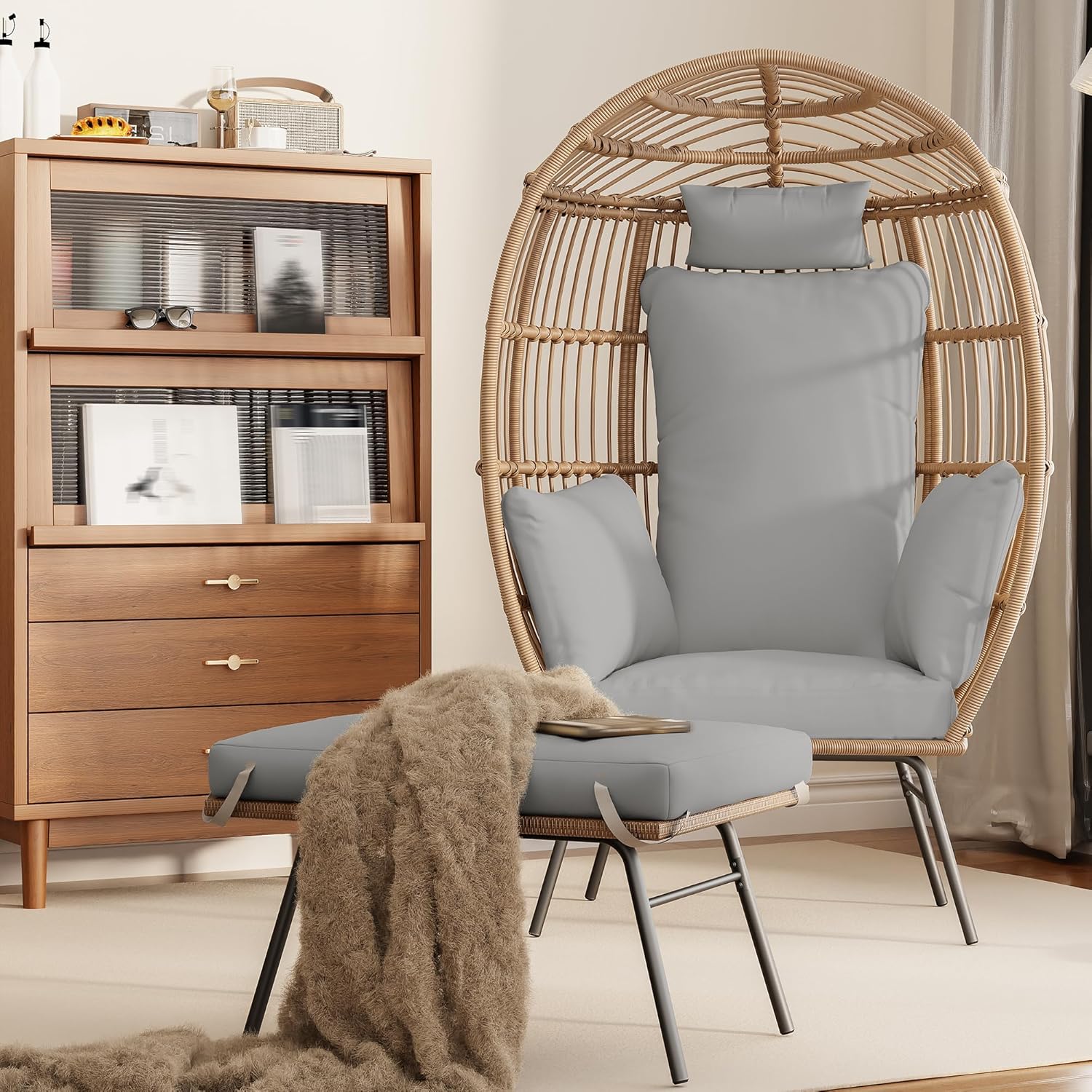 Wicker Egg Chair with Ottoman, - Outdoor Furniture Egg Chair ulasan dan harga
