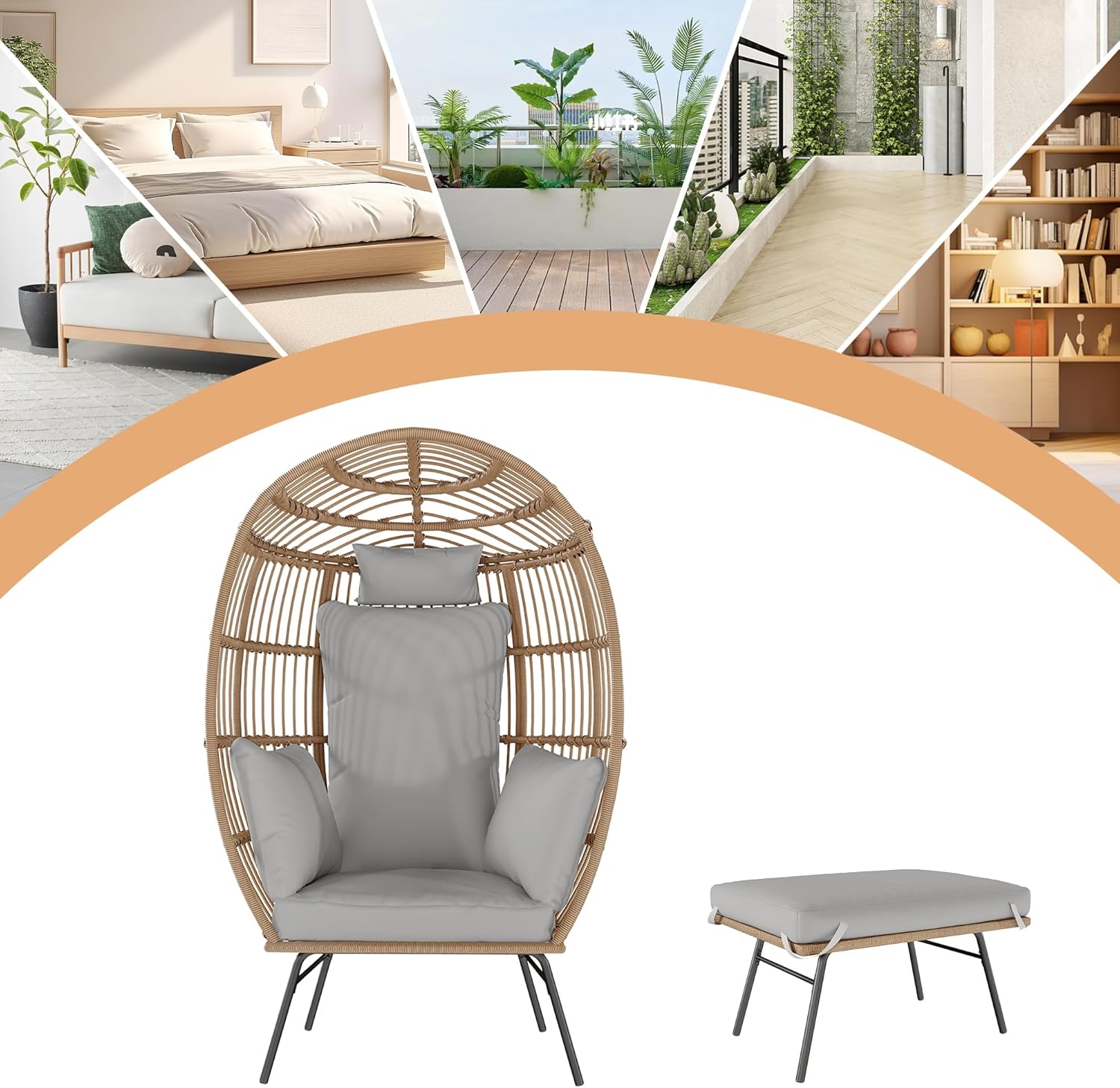 Wicker Egg Chair with Ottoman, - Outdoor Furniture Egg Chair ulasan dan harga