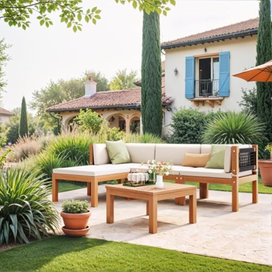 5 Pieces Acacia Wood Outdoor S - Outdoor Furniture Japanese Style ulasan dan harga