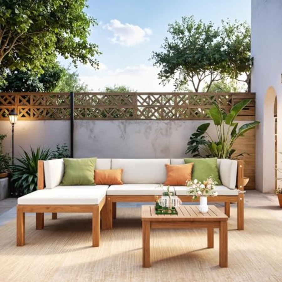 5 Pieces Acacia Wood Outdoor S - Outdoor Furniture Japanese Style ulasan dan harga